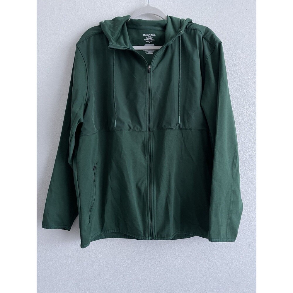 NEW Members Mark Men XL Green Mixed Media Hoodie Activewear Full Zip Pockets